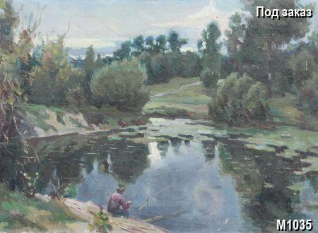 Антикварная картина На рыбалке, тематика Landscape. Галерея Шедевр Антикварная картина На рыбалке, тематика Landscape. Галерея Шедевр