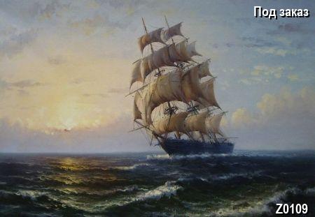 ������� Big ship in the evening sea, ����� Realism, �������� Marinizm (sea)
